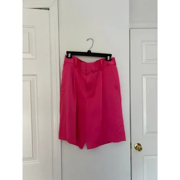NWT Alice + Olivia Hot Pink Satin Bermuda Shorts - Picture 2 of 5
